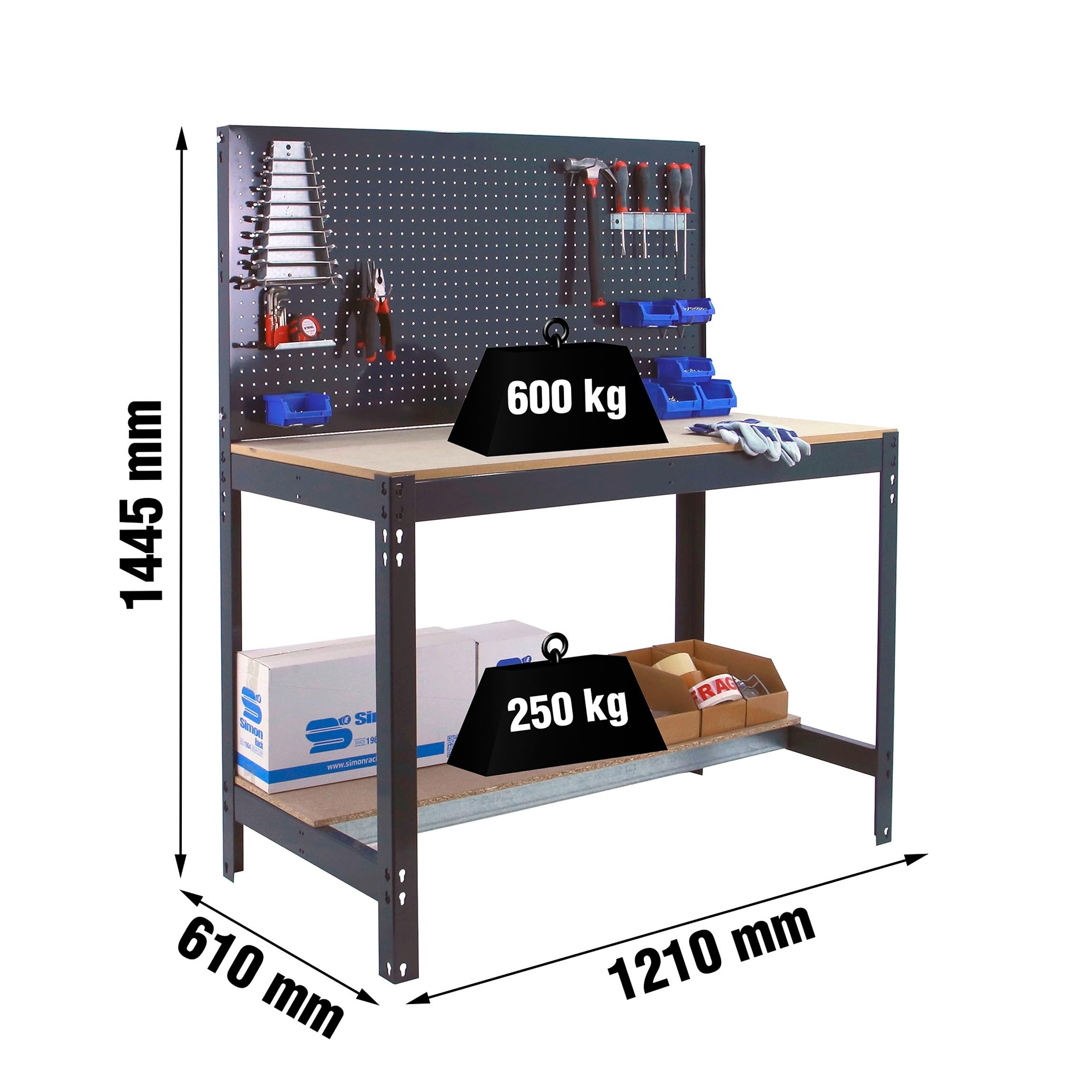 Simon Rack BT2 Banco de Trabajo 600 kg 1445x1210x610 mm Antracita/Madera