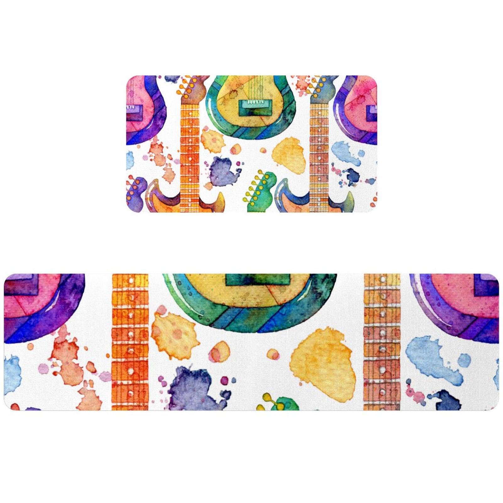 Tapis de cuisine aquarelle guitare absorbant et antidérapant pour buanderie