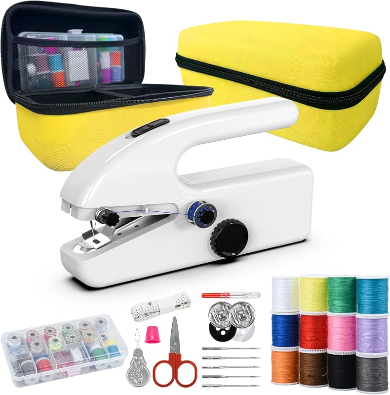 Máquina de coser de mano para principiantes, portátil e inalámbrica con 2 velocidades y kit de costura completo, mini máquina de coser para reparación rápida de telas, manualidades, uso doméstico y de viaje