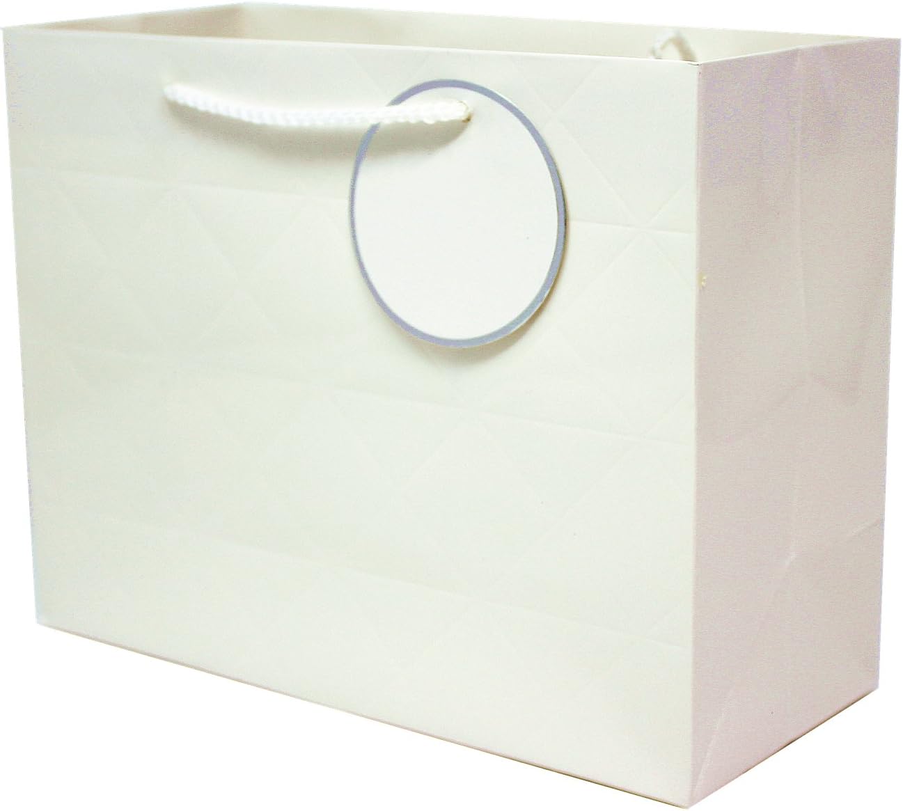 Singular Metallizing Rhombus Embossed Paper Bag (Set of 12) (4 Color Avaliable) (Large Size (16"X12.6"X4.7"), White) best for valentine's party