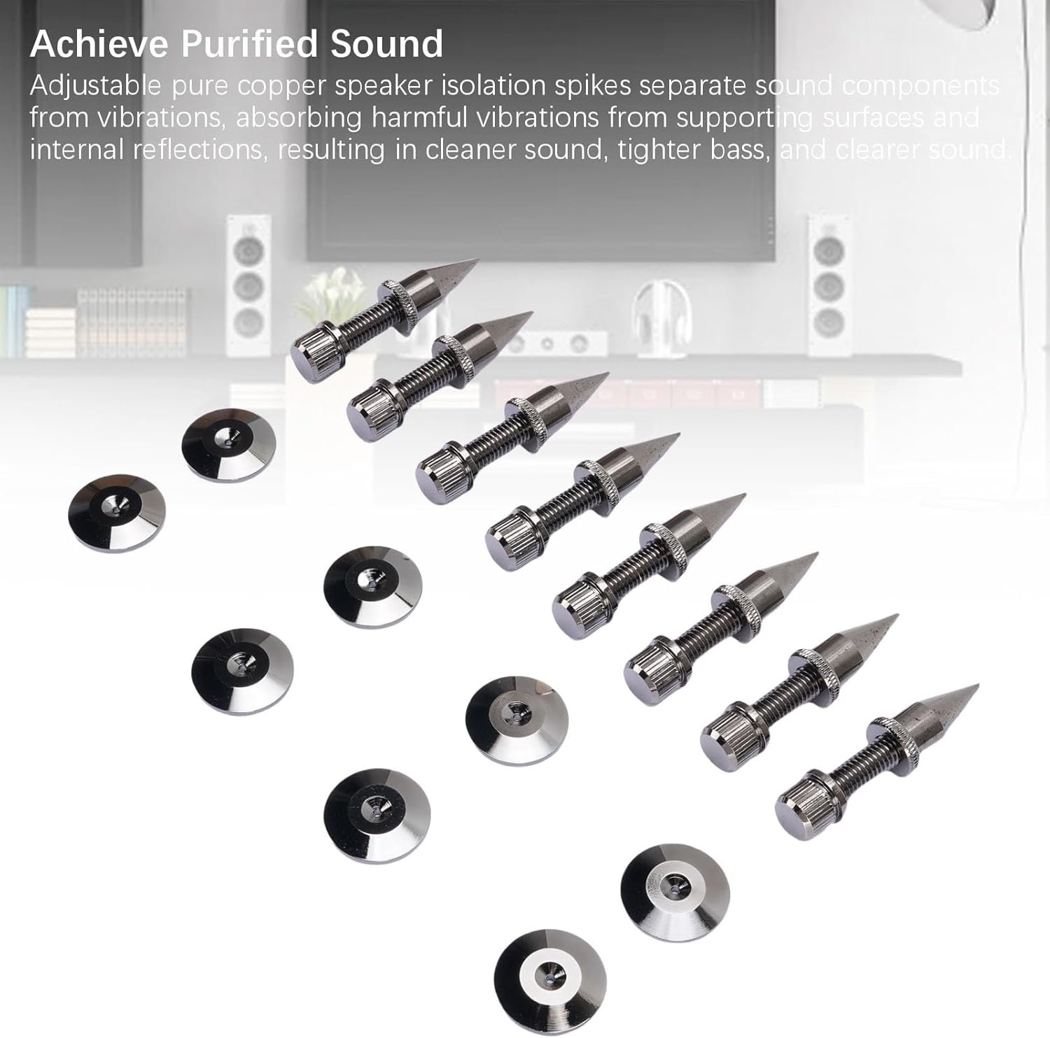 Diyeeni Speaker Spikes Floor Protectors 8 Sets, Shockproof Speaker Isolation Stand Feet for HiFi Amplifier, Subwoofer, DAC Recorder, Turntable, Cone Base Pad