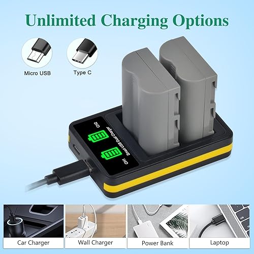 Miniatura 4 de Tectra Paquete de 2 baterías EN-EL3e de alta capacidad y cargador dual LED para cámaras Nikon D50, D70, D70s, D80, D90, D100, D200, D300, D300S, D700