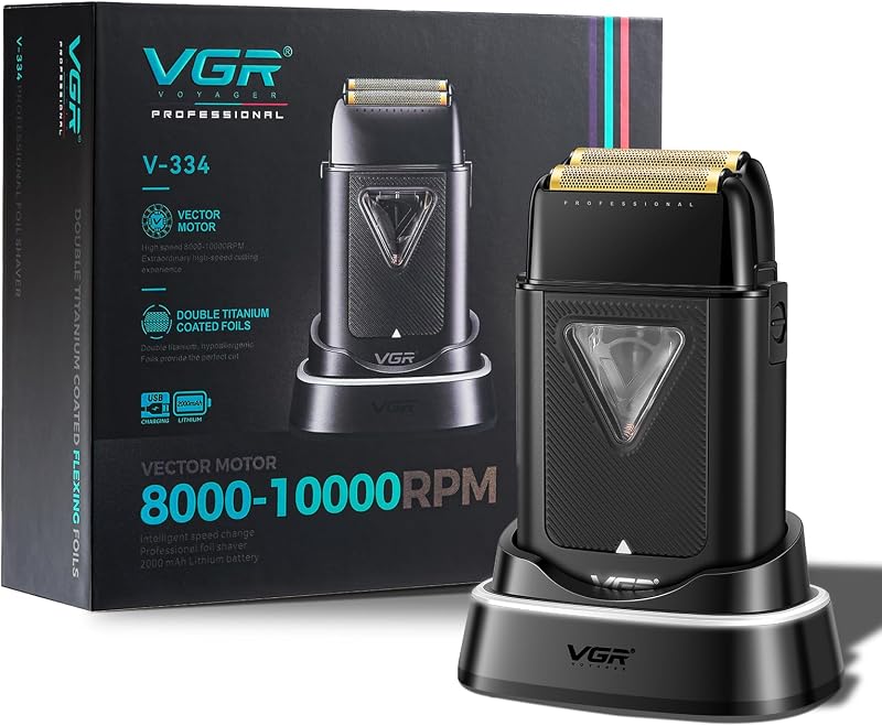 Barbeador de Tela VGR 334 para Cabeça e Rosto com Motor de 10000 RPM e Base de Carregamento