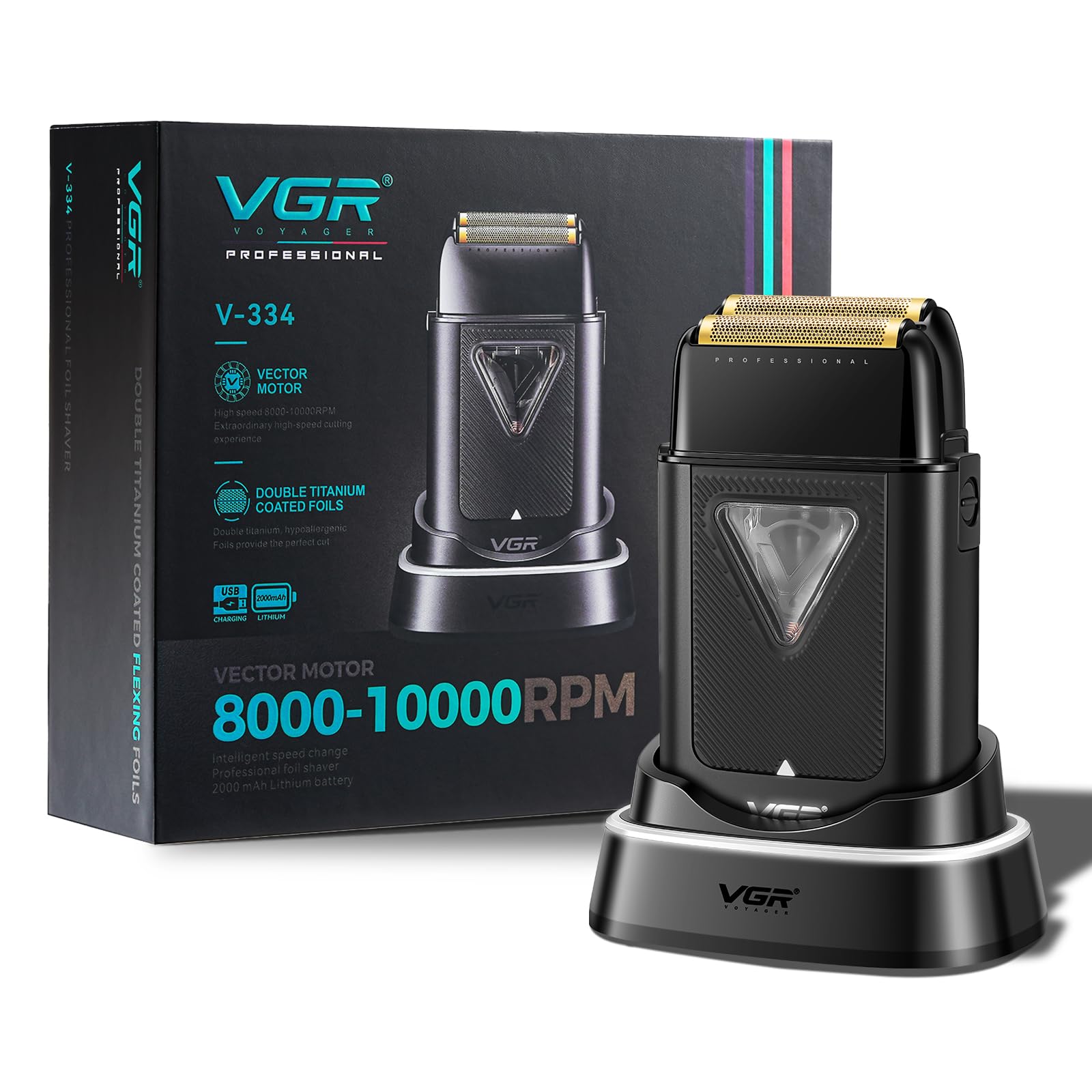 VGR 334 Foil Shaver for Men Professional Electric Razor for Shaving Face Bald Head 10000RPM Vector Motor Double