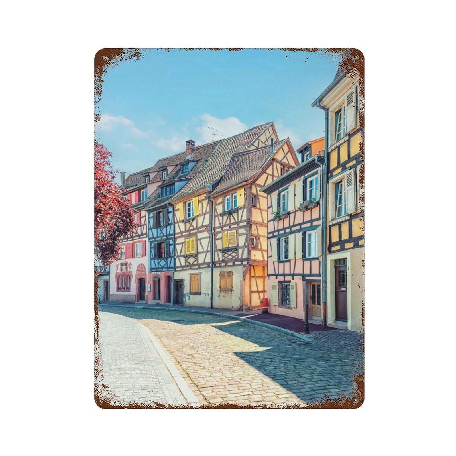 Rust Effect Colmar Street Rusty Metal Tin Sign 15.7"x11.8", Old School Wall Decor for Basement, Hobby Room And Garage Decor