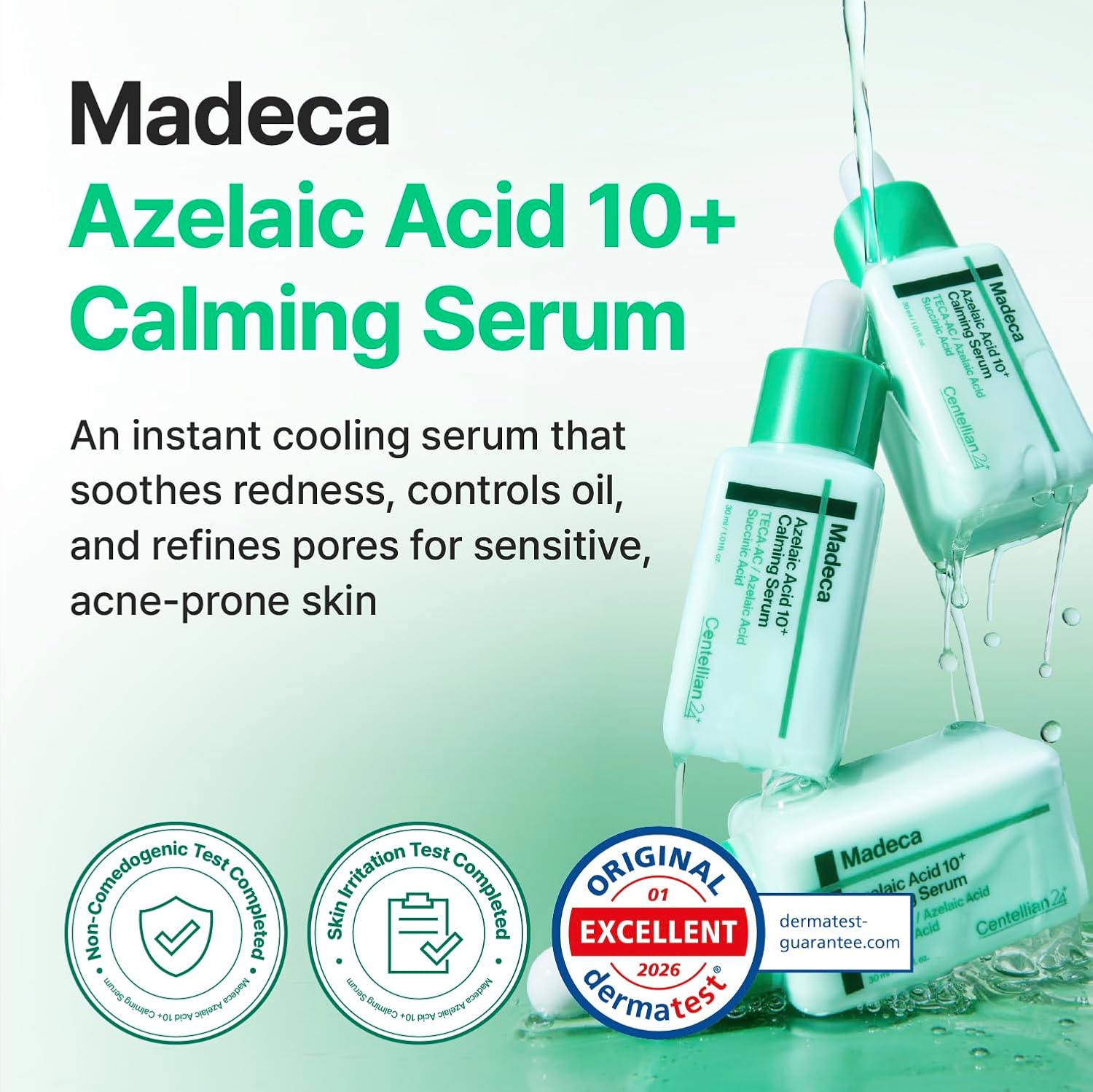 CENTELLIAN 24 Madeca Azelaic Acid 10+ Calming Serum 30ml – Cooling Redness Relief, Sebum Control, Pore Minimizing & Post Acne Mark Care for Sensitive Acne Prone Skin