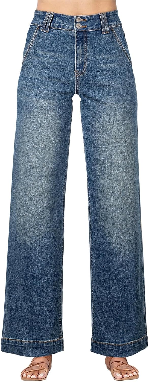 Astylish Women's High Waisted Wide Leg Straight Jeans