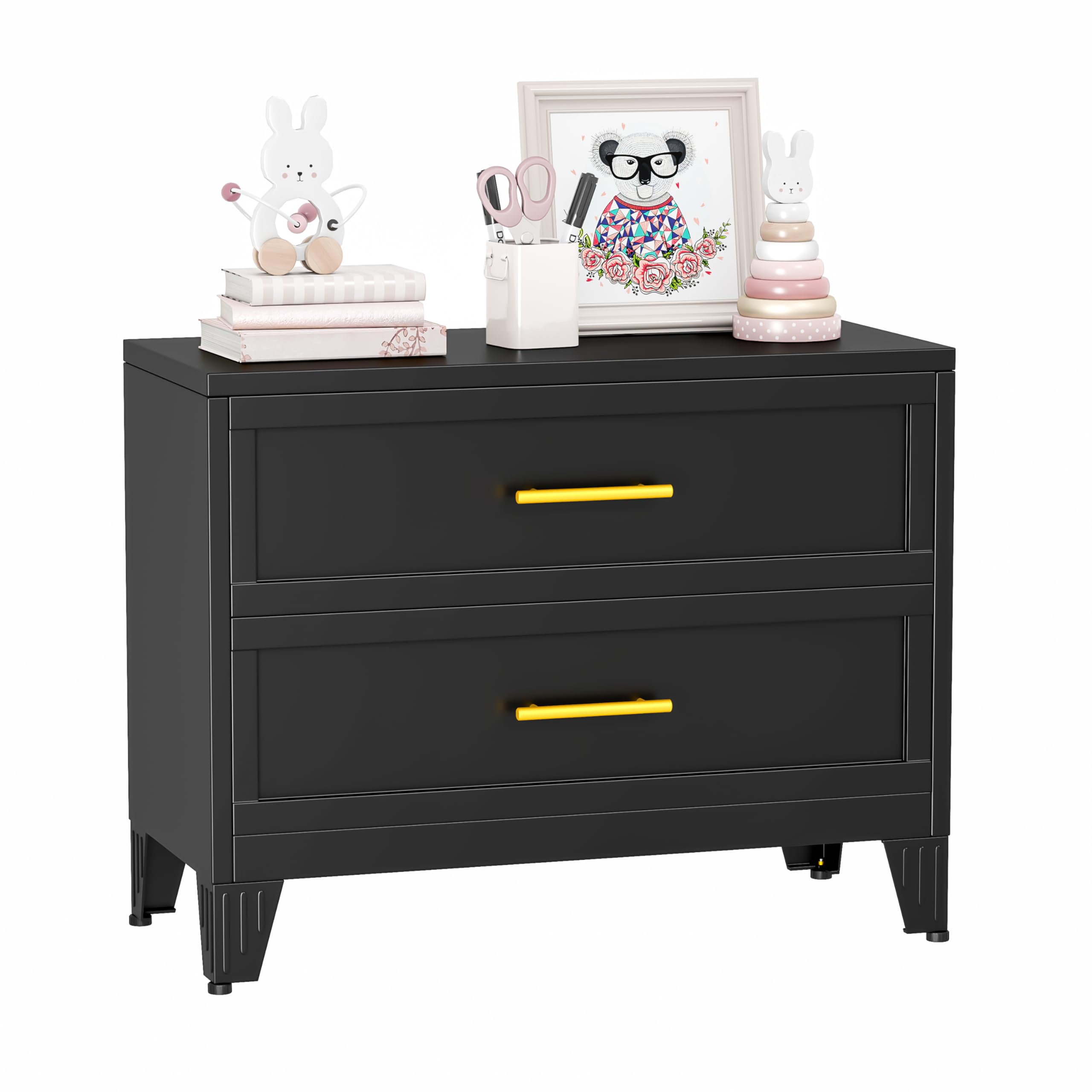 Ckzbx Metal Dresser for Bedroom 2 Drawers Dresser Metal Storage Dressers Organizer,24.8" H Black Drawer Chest, Closet Organizers for Living Room,