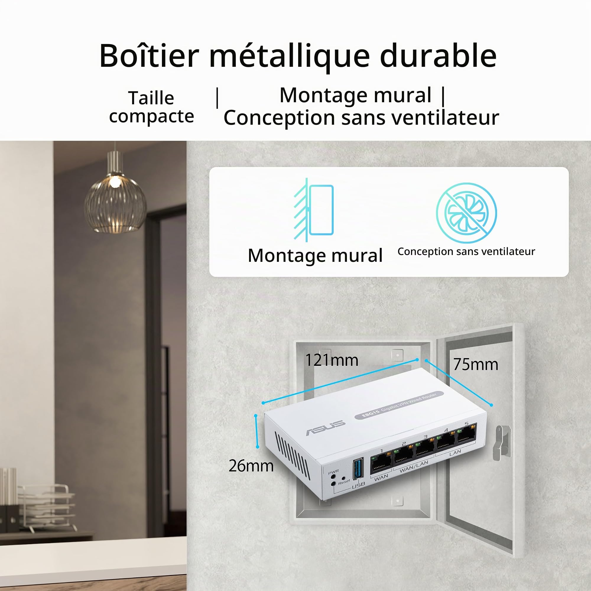 ASUS ExpertWiFi EBG15, routeur Filaire Gigabit VPN, jusqu'à 3 Ports WAN ethernet + 1 USB WAN, prévention des intrusions IPS, Pare-feu de Couche 7, sécurité réseau de Grade Commercial