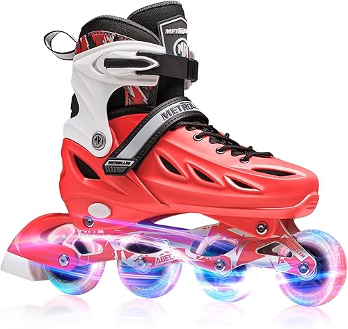 METROLLER Inline Skates for Girls and Boys, Women, Men 4 Sizes Adjustable Inline Skates with Light Up Wheels, Illuminating Beginner Skates for Kids