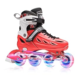 METROLLER Inline Skates for Girls and Boys, Women, Men 4 Sizes Adjustable Inline Skates with Light Up Wheels, Illuminating Beginner Skates for Kids & Adult Youth.