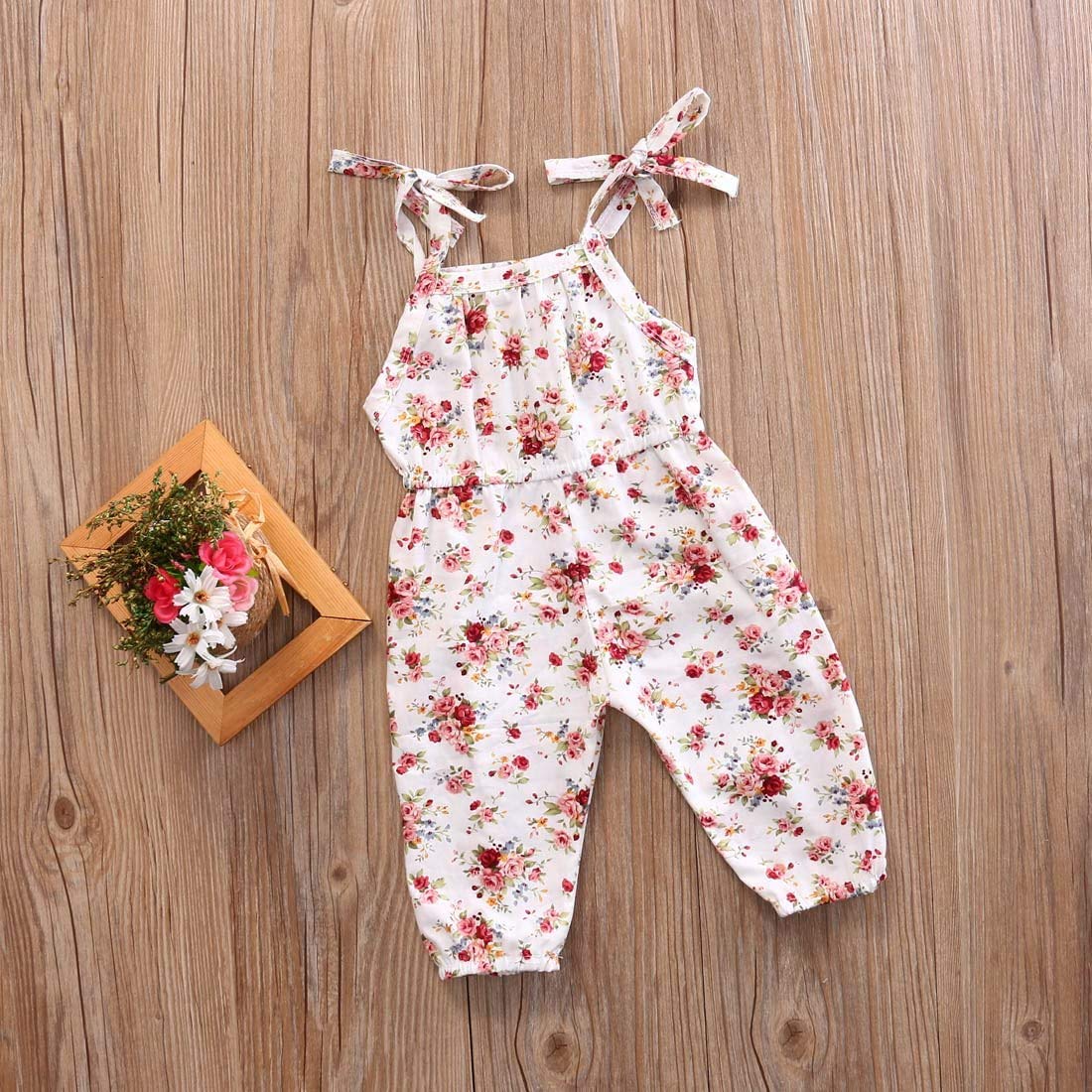 Newborn Baby Girl Halter Romper Sleeveless Strap Jumpsuit Floral Onesie One Piece Infant Summer Clothes Outfit (Jumpsuit-floral white,6-12 Months)