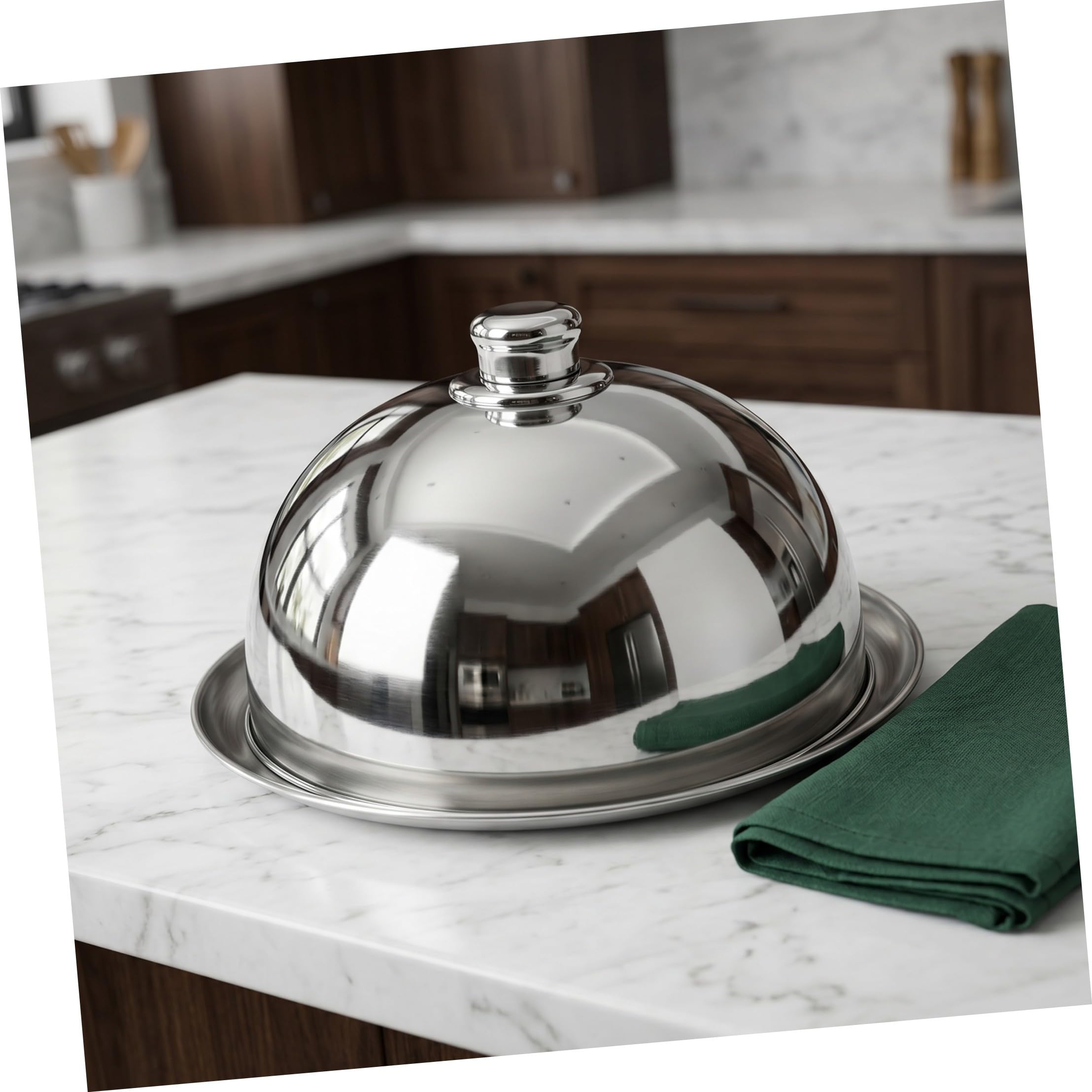 Gadpiparty Cúpula de Acero Inoxidable para Plato Redondo de 30cm, Plata | Tapa Tipo Cúpula para Mesa, Cierre Ajustado y Base Estable, Fácil Limpieza, Uso en Hogares y Restaurantes