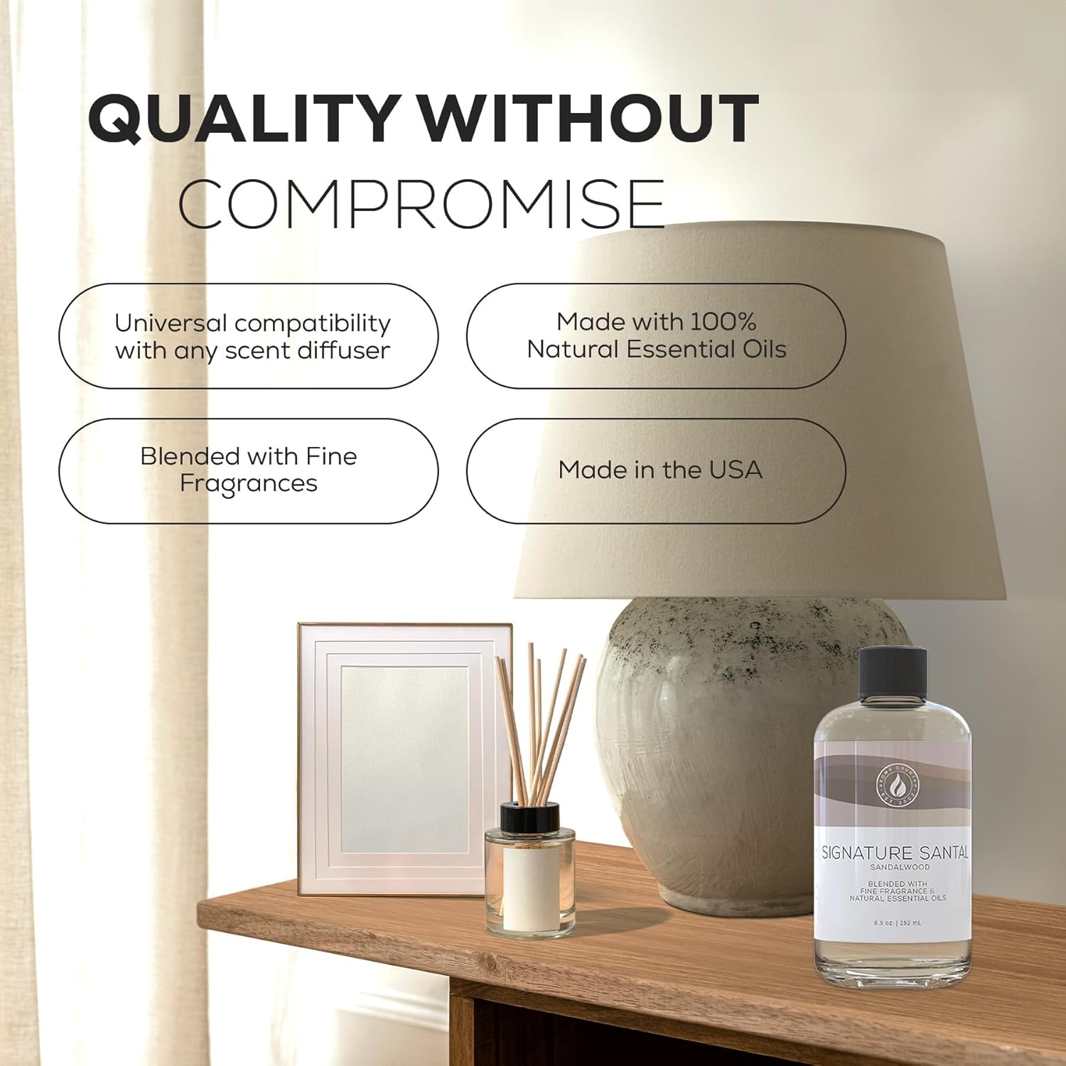 Aroma Country Signature Santal Diffuser Oil - Luxury Essential Oils for Diffuser Refill & Air Freshener Room Spray - Long-Lasting & Natural Home Fragrance, Sandalwood Scented Oil (8.5 Fl. oz) - Image 4