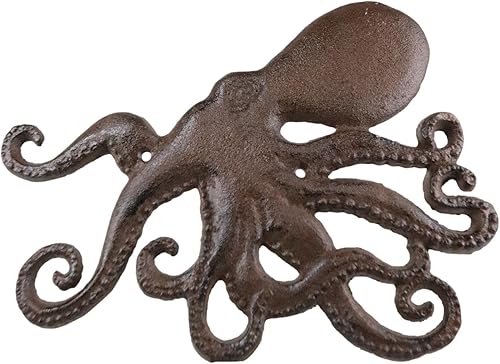 Ebros Gift Placa de decoración de pared de pulpo de mar profundo náutico de hierro fundido de 10.75 "L, decoración de pared, océano costero, playa,