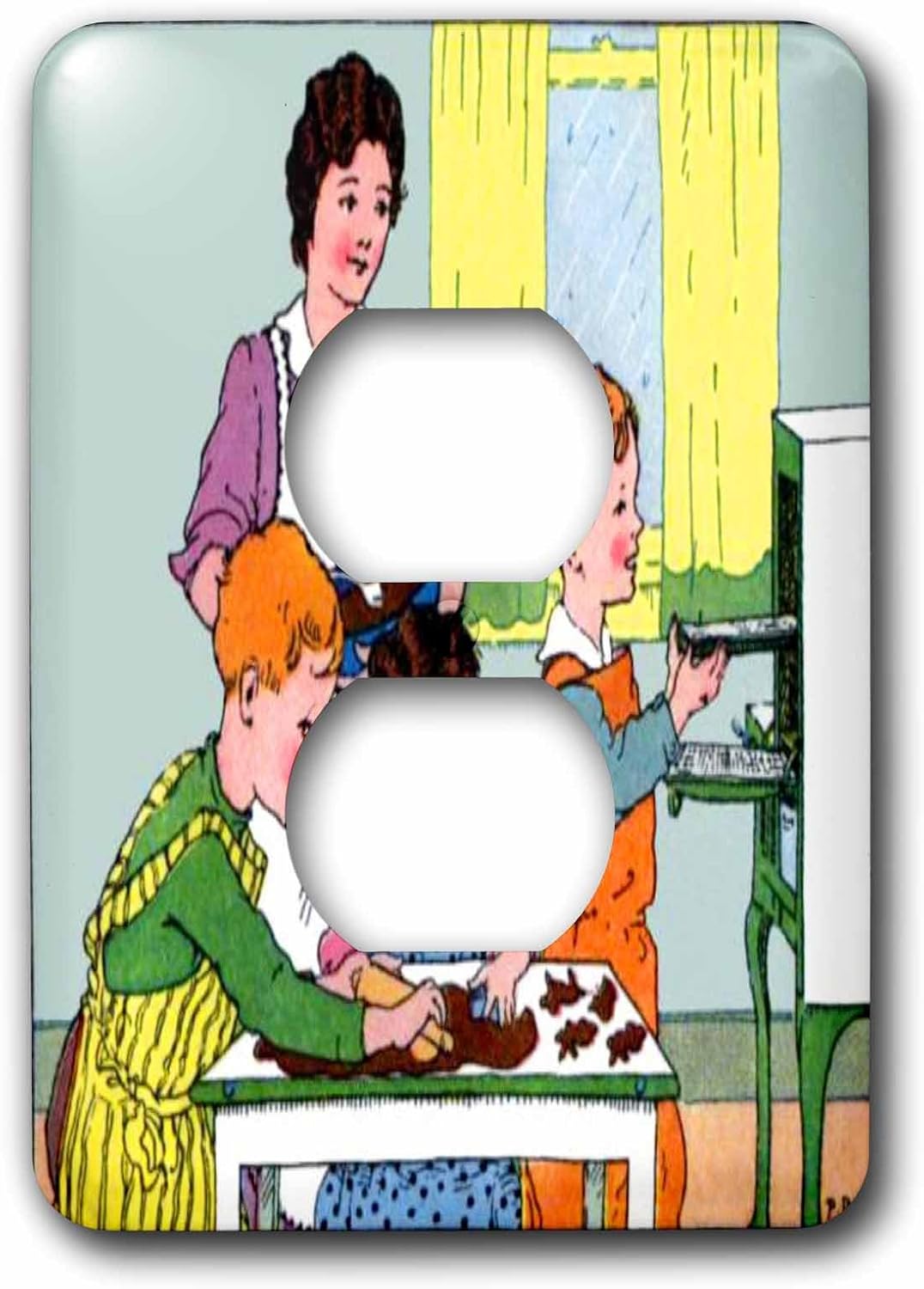 3dRose lsp_205090_6 Print Of Vintage Scene with Mother Baking Cookies with 3 Children - 2 Plug Outlet Cover
