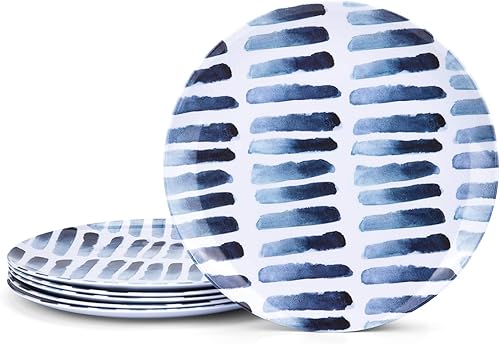 KX-WARE Blue Grid - Platos de melamina, juego de 6 platos de 10.5 pulgadas