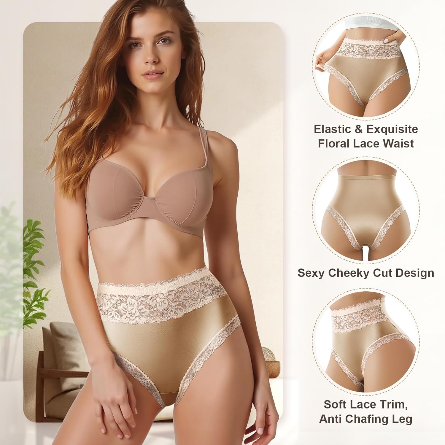 Women's Lace Underwear High Waisted Silky Soft Biniki Panties Breathable Sexy Ladies cheeky Briefs - Image 3