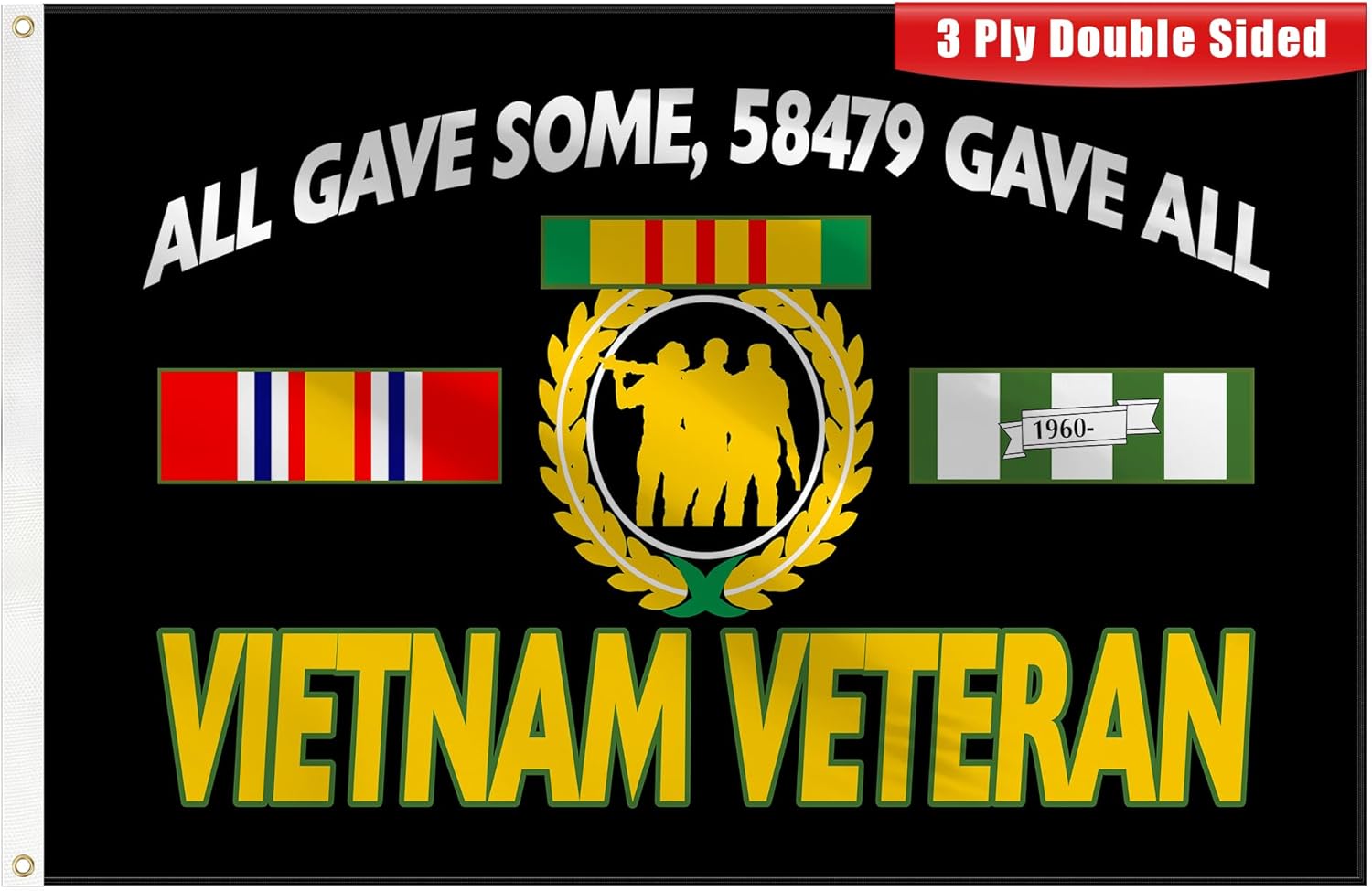 3ply Vietnam Veteran Flag All Gave Some Gave All Flags 3x5 Ft Double Layers Heavy Duty Durable Large Flag Banner Outdoor Indoor Decorations with 2 Brass Grommets