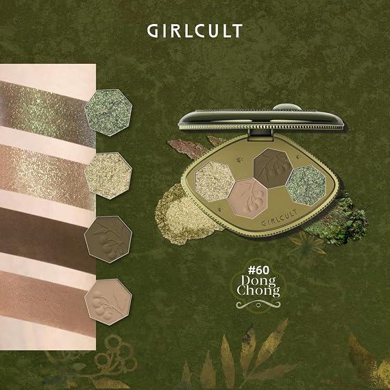 GIRLCULT 4-Color Eyeshadow Palette Pigmented Makeup Palette with Matte & Shimmer Finishes, Long-Lasting & Blendable, Built-in Mirror, Ideal for Natural Eye Looks or Smoky Eye Kit #60