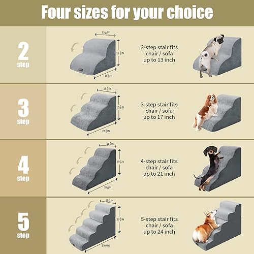 Miniatura 2 de Escaleras para perros, escaleras para mascotas con espuma de alta densidad y funda extraíble, rampa para perros de 11.8 pulgadas de alto para cama