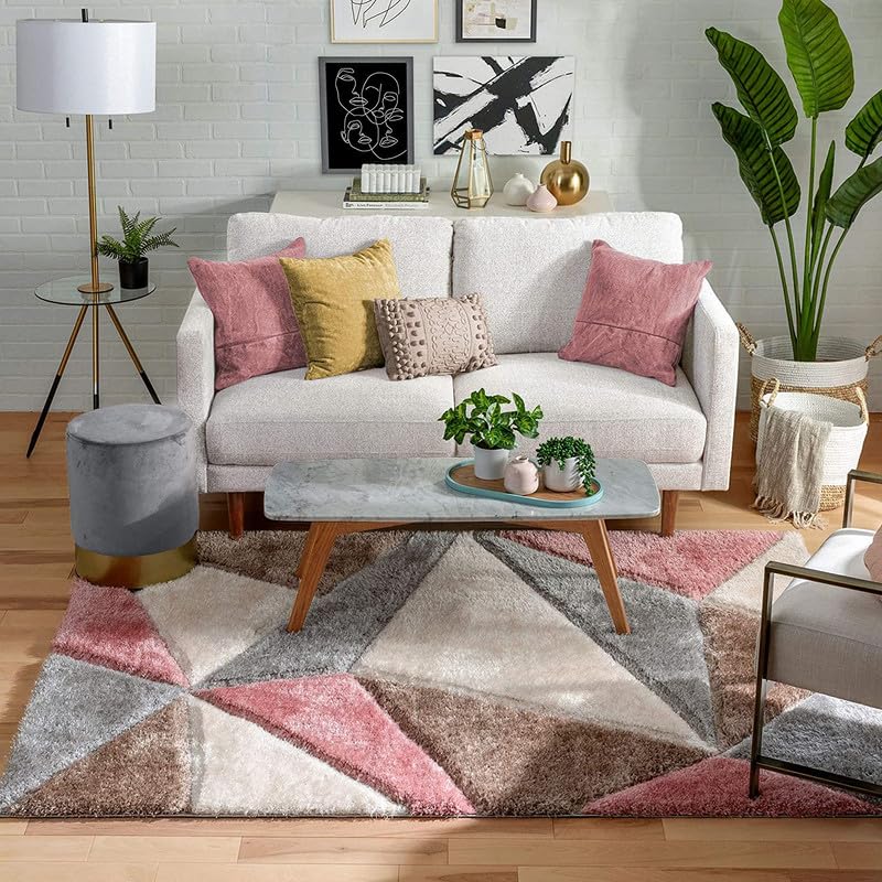 Image of Shaggy Area Rug - Extra Plush Luxury Carpet, Super Soft & Cozy Feel| Perfect for Living Room, Bedroom, and Stylish Home Decor- Peach Dimond (8 x 11 ft)