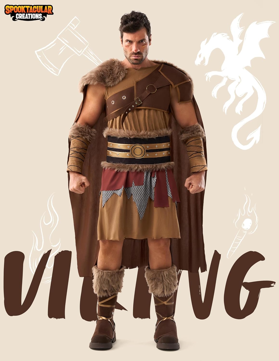spooktacular creations halloween viking costume men, barbarian costume men, adult viking outfit for halloween party large