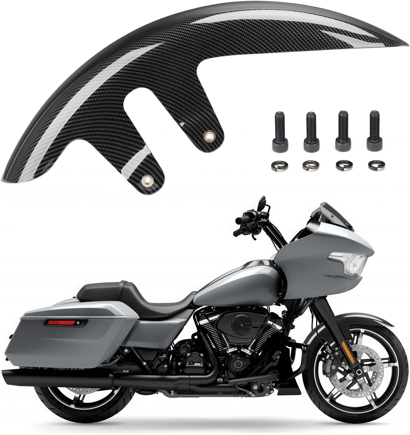 Motorcycle Front Fender, Tire Mudguard for Harley Touring CVO Street Glide, CVO Road Glide, CVO Road Glide ST, Street Glide Ultra 2023-2026 (Carbon Fiber Pattern)