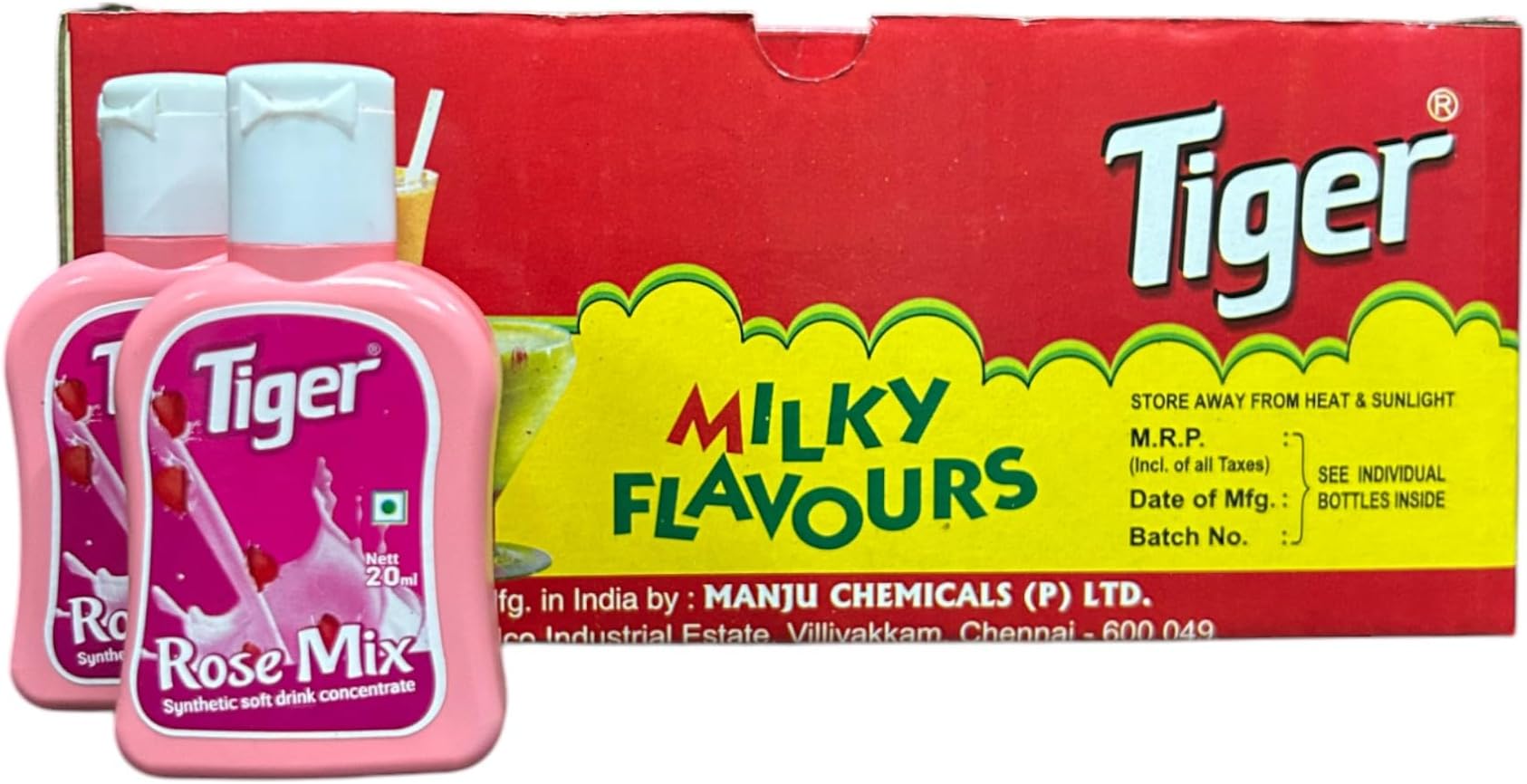 - Excel Enterprises Tiger Rose Mix Emulsion Flavour Drink Concentrate Soft Drink Milk Shake Mix, Pack of 2