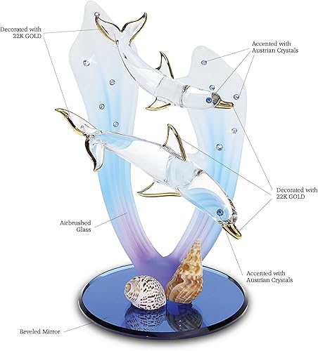 Miniatura 3 de Glass Baron Estatua de delfines hecha a mano para decoración del hogar de la vida marina