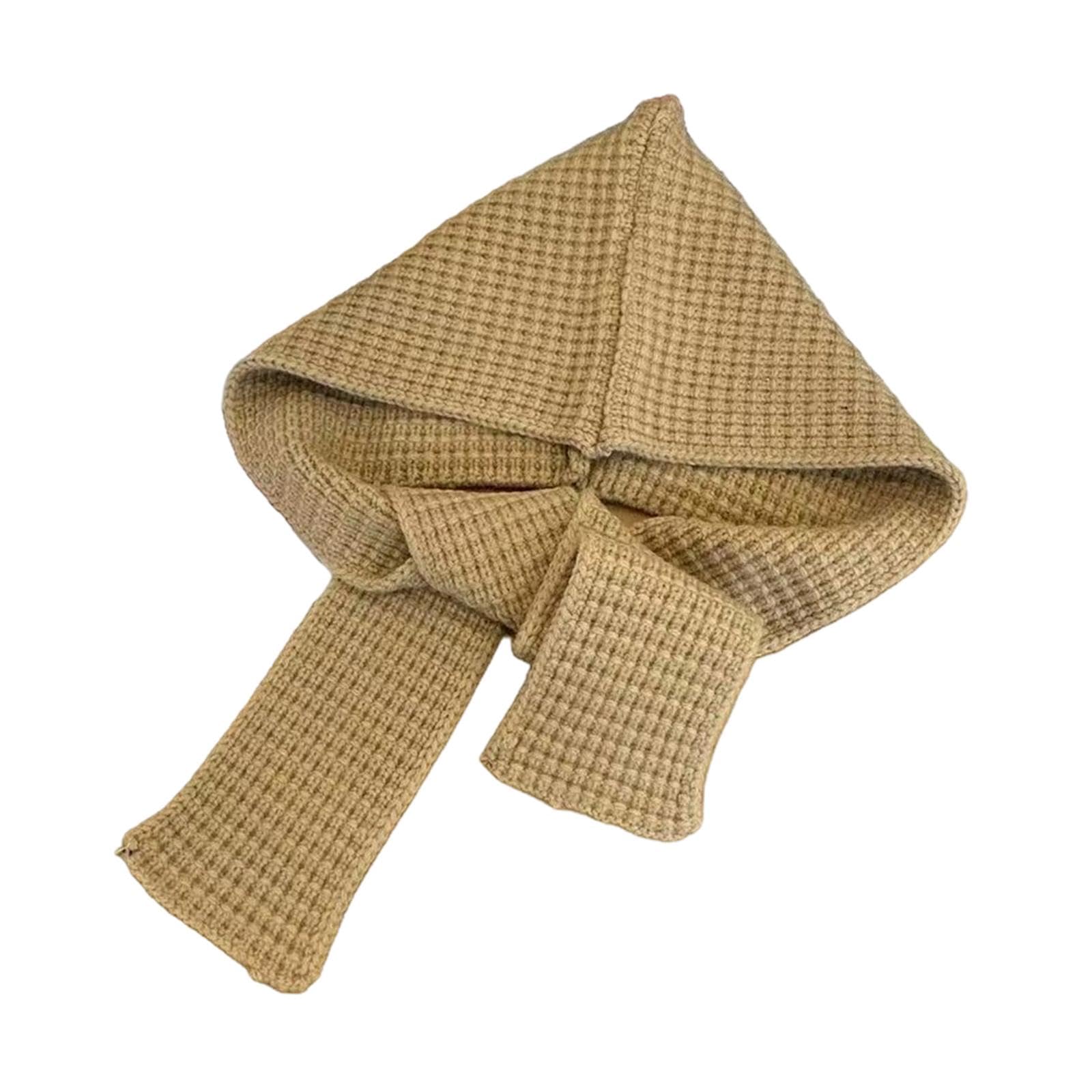 Knitted Scarf Windproof Headgear Scarf with Hoodie for Women Walking Outdoor Khaki-image-45