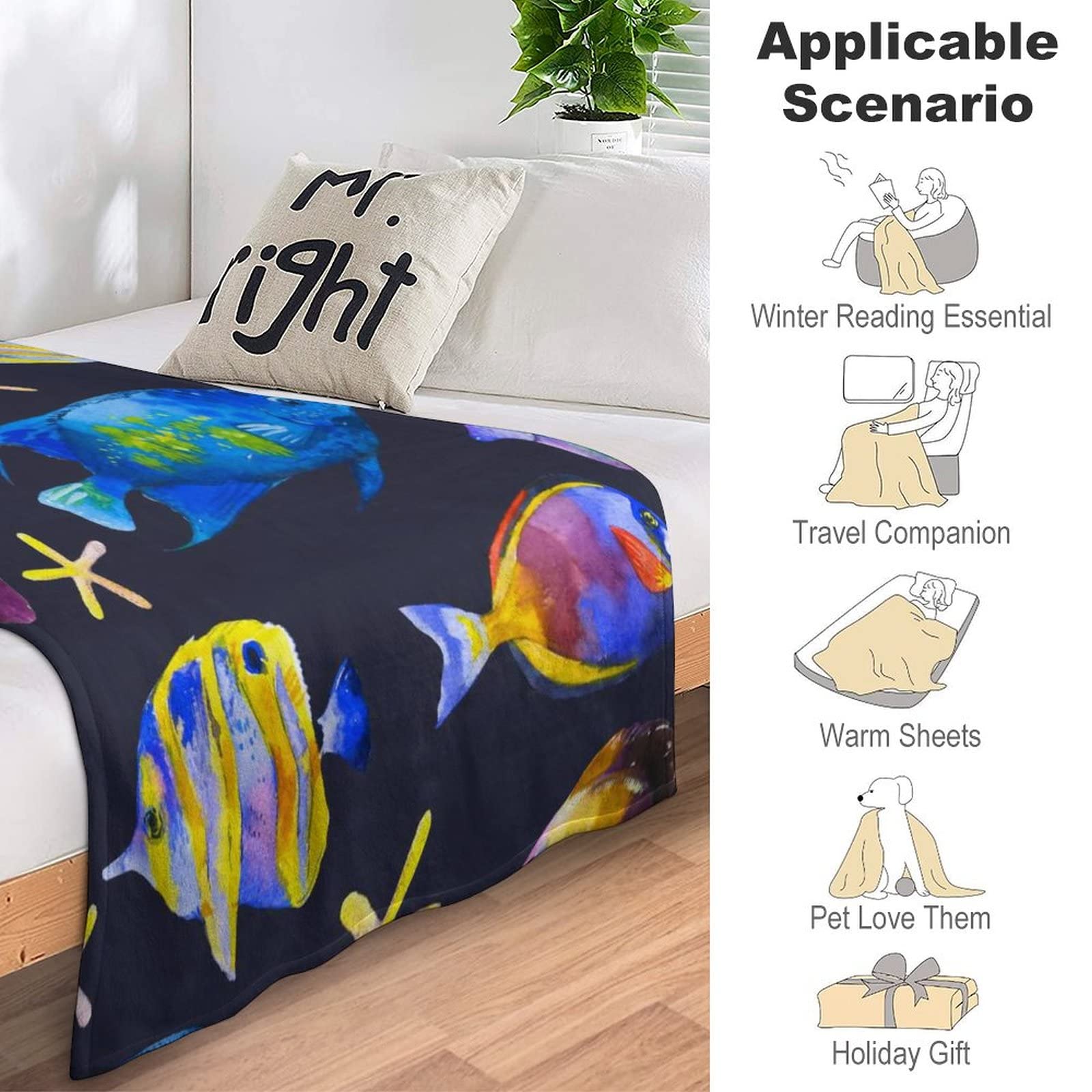 Coperta Con Stampa Pesce - Morbida E Divertente Per Divano, Letto E Campeggio - Foto 10