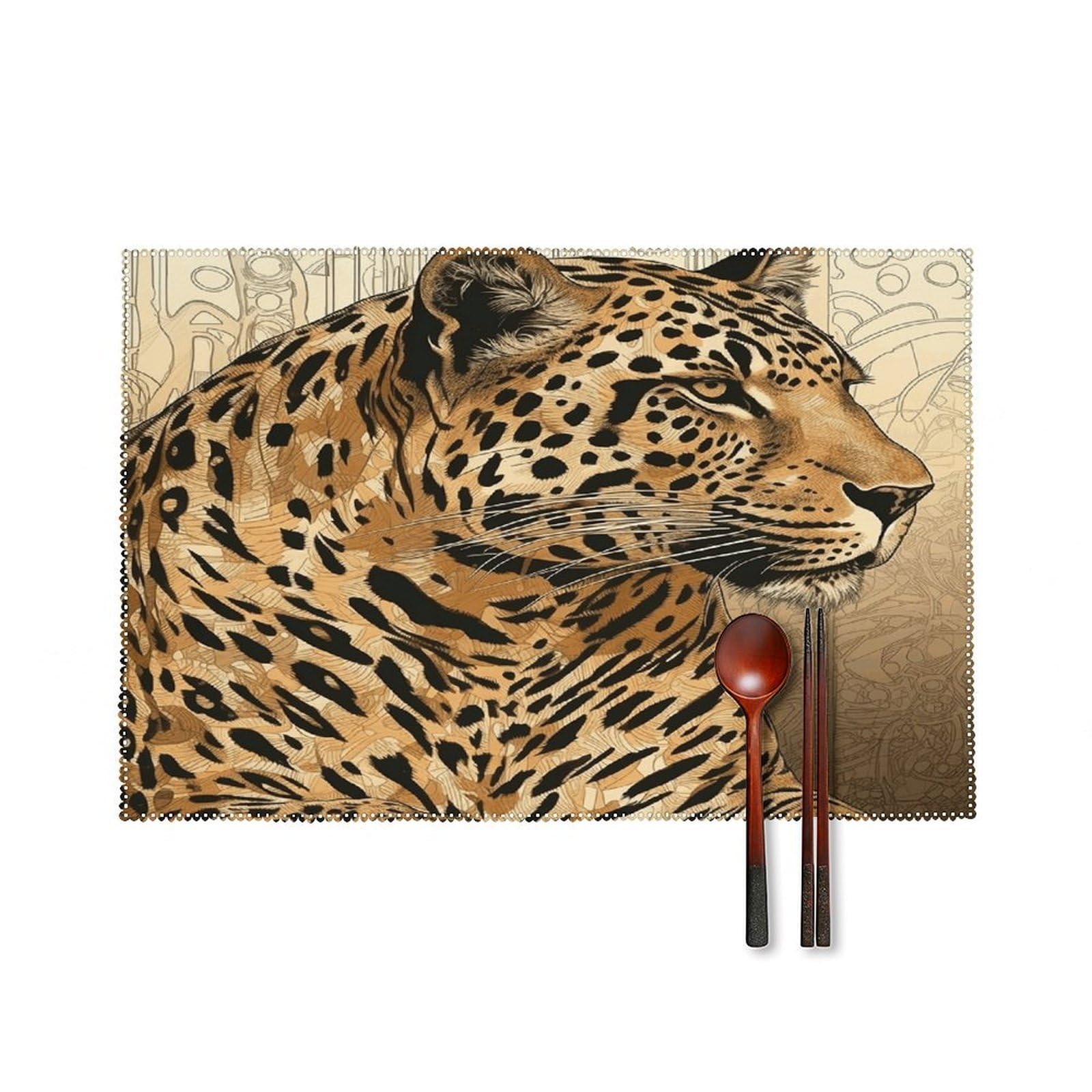Btcowzrv Style Hand Drawn Leopard Canvas Placemats Set Of 6, Wipeable Washable Place Mats For Indoor & Outdoor, Table Mat Decor For Kitchen Dining Party