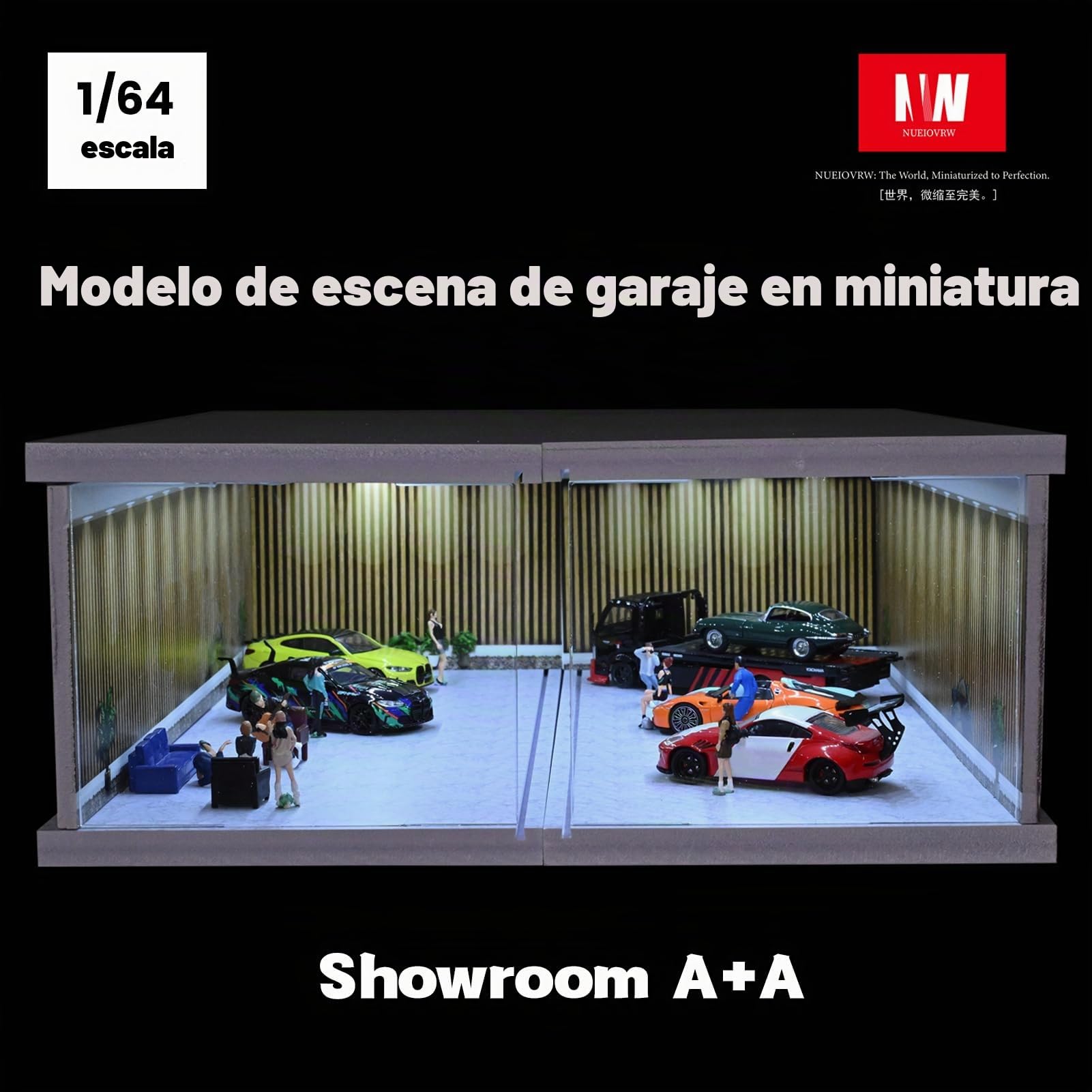 Modelo de garaje Diorama 1:64, iluminación LED tricolor, vitrina de exhibición de escena de estacionamiento, multicombinación, modelo de sala de exposición, almacenamiento de coches, caja de