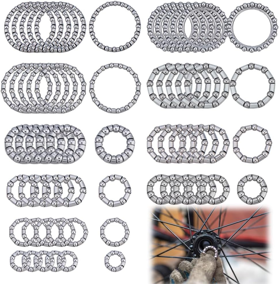 SUPERFINDINGS 60Pcs 10 Styles Bike Ball Bearing Steel Bearing Fixed Cage Gunmetal Bicycle Bearings Retainer for Bicycle Headset Bearings Replacement Bike Repair,4mm to 8.5mm/0.15" to 0.33"