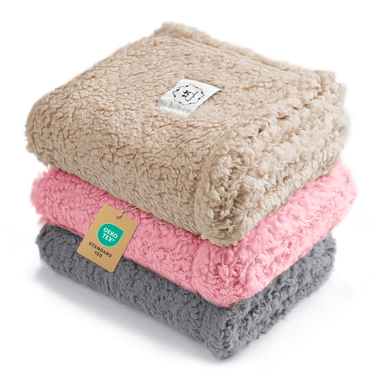 Photo 1 of 1 Pack 3 Calming Blankets Fluffy Premium Fleece Pet Blanket Soft Sherpa Throw for Dog Puppy Cat Beige/Pink/Grey Small (23" x16")