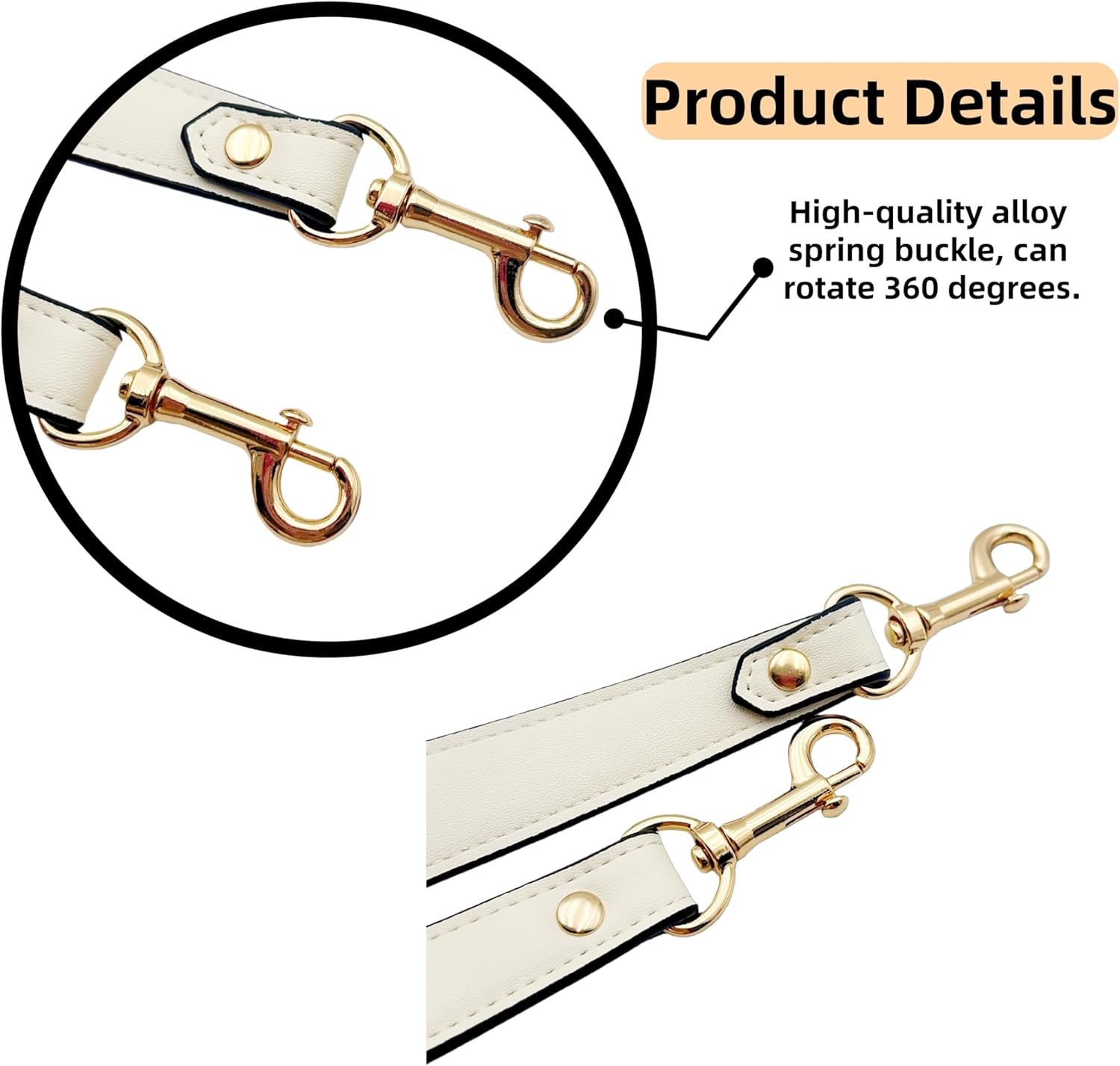 Aliviitsi 23 Inch White PU Leather Purse Strap-Short Handbag Strap with Gold Buckle, DIY Shoulder Straps for Bags, Purse Strap for Underarm Shoulder Bag - Image 3