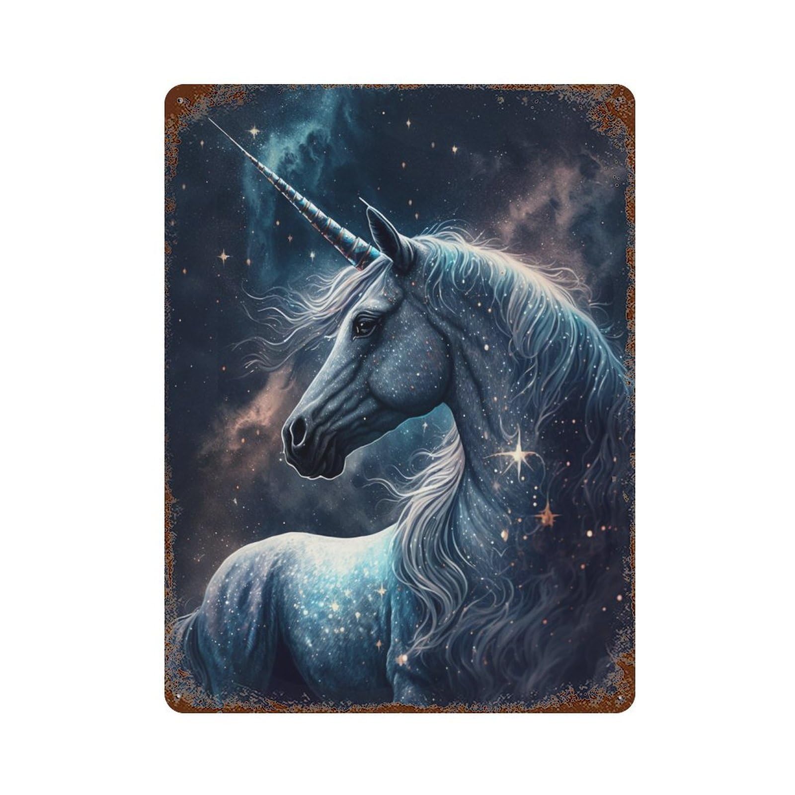 Magical Unicorn Fantasy Art Print -2 Rust Effect Tin Sign 15.7"x11.8", Vintage Wall Decor for Bistro, Counter And Cafe Decor