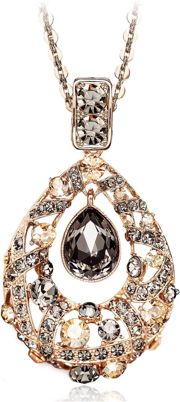 Qlady Teardrop Pendant Necklace for Women, Silver Plated Crystal Rhinestone Choker, Elegant Evening Party Necklace, Gift for Her