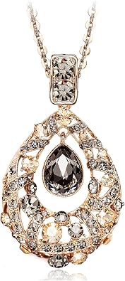 Qlady Teardrop Pendant Necklace for Women, Silver Plated Crystal Rhinestone Choker, Elegant Evening Party Necklace, Gift for Her