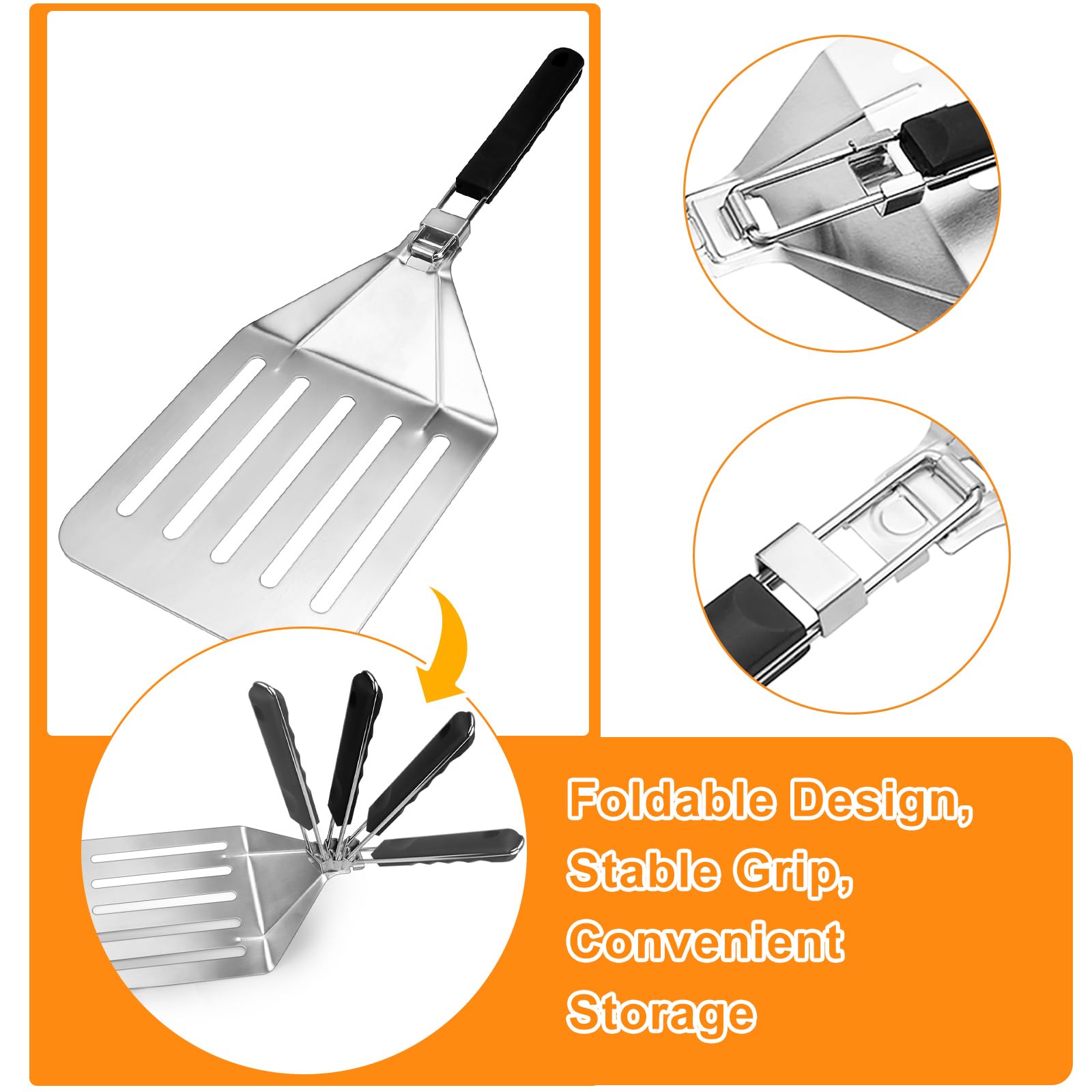 QINERSAW Pala per Pizza con Manico Pieghevole Pala per Pizza in Acciaio Inossidabile con Design Cavo Pala per Pizza Professionale in Metallo con 1 Rullo per Pizza