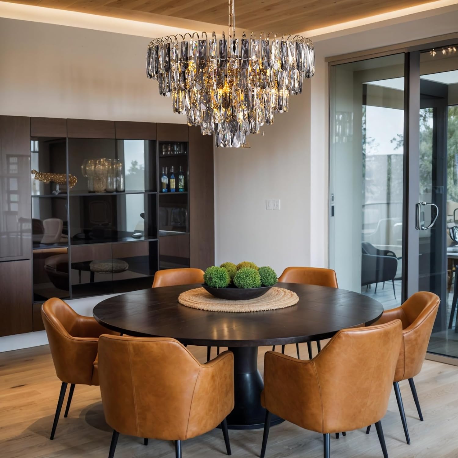 D24 Modern Crystal Chandelier,6-Tiers Round Crystal Chandeliers for Dining Room,10 Lights Contemporary Luxury Pendant Light for Living Room Entryway Foyer