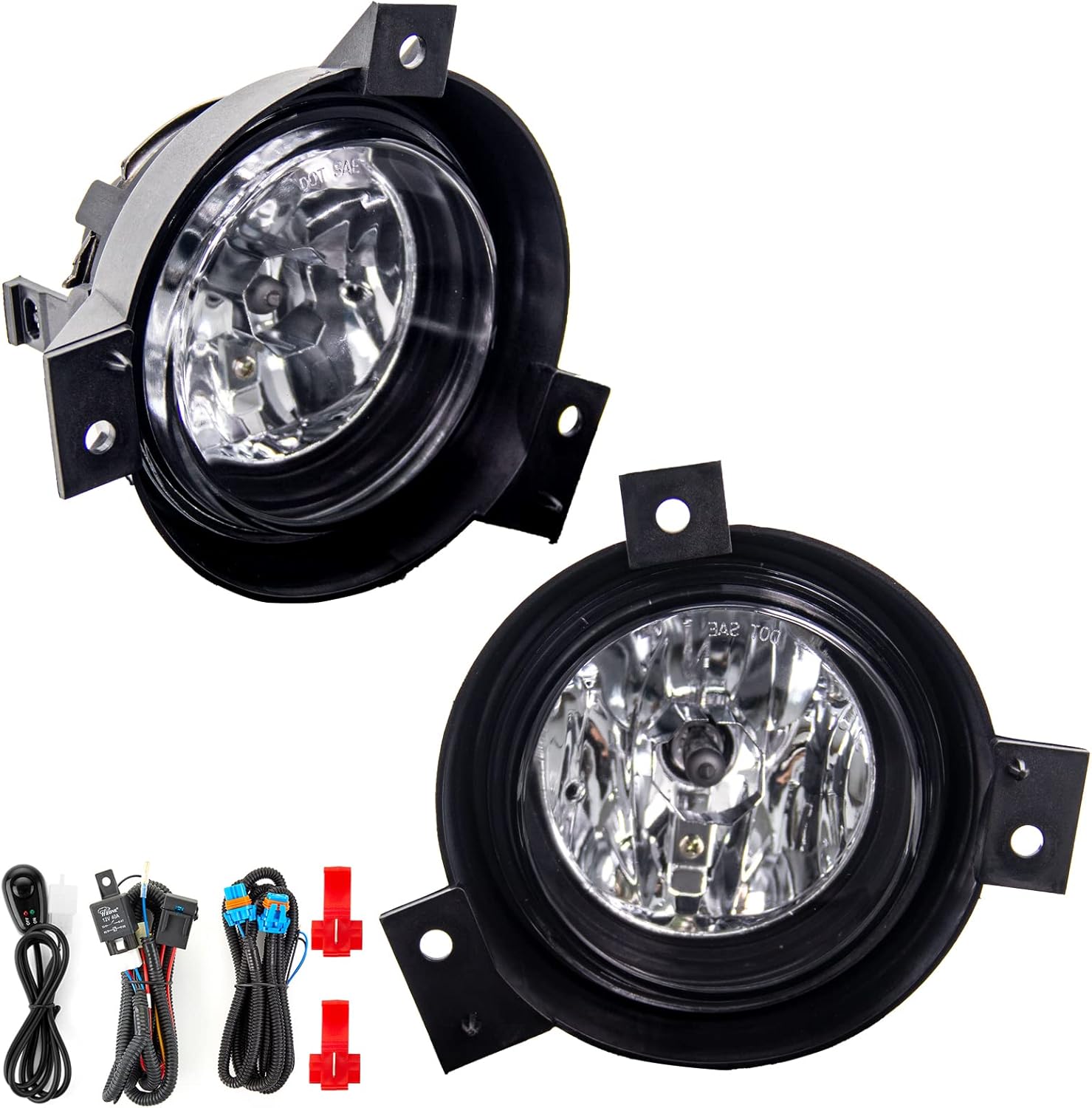 Fog Light Assembly Replacement For 2001 2002 2003 Ford Ranger With H10 12V 42W Halogen Bulbs And Wiring Harness Kit (Clear Lens)