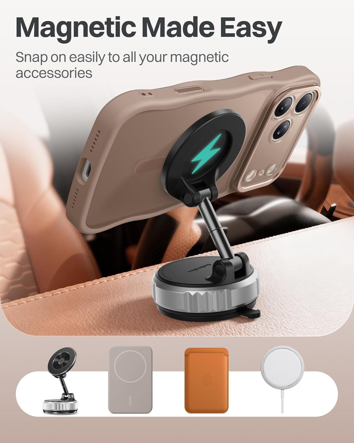 GolbinBox for iPhone 17 Pro Max Case with Stash Stand, Compatible with MagSafe, [Full Camera Protection] [Military Drop Protection] Scratch-Resistant Back Cover, Wave Matte Phone Cover, 6.9", Brown