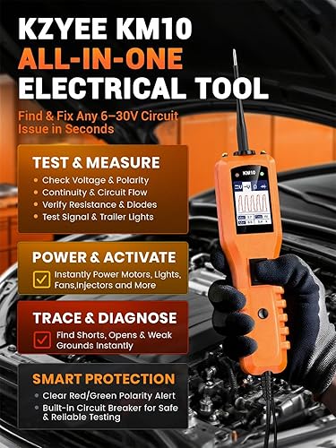 Vista 19 de KZYEE KM50 (actualización de KM10) Kit de sonda de circuito de potencia - Probador de circuito automotriz de 12V/24V Sonda de corriente con voltaje