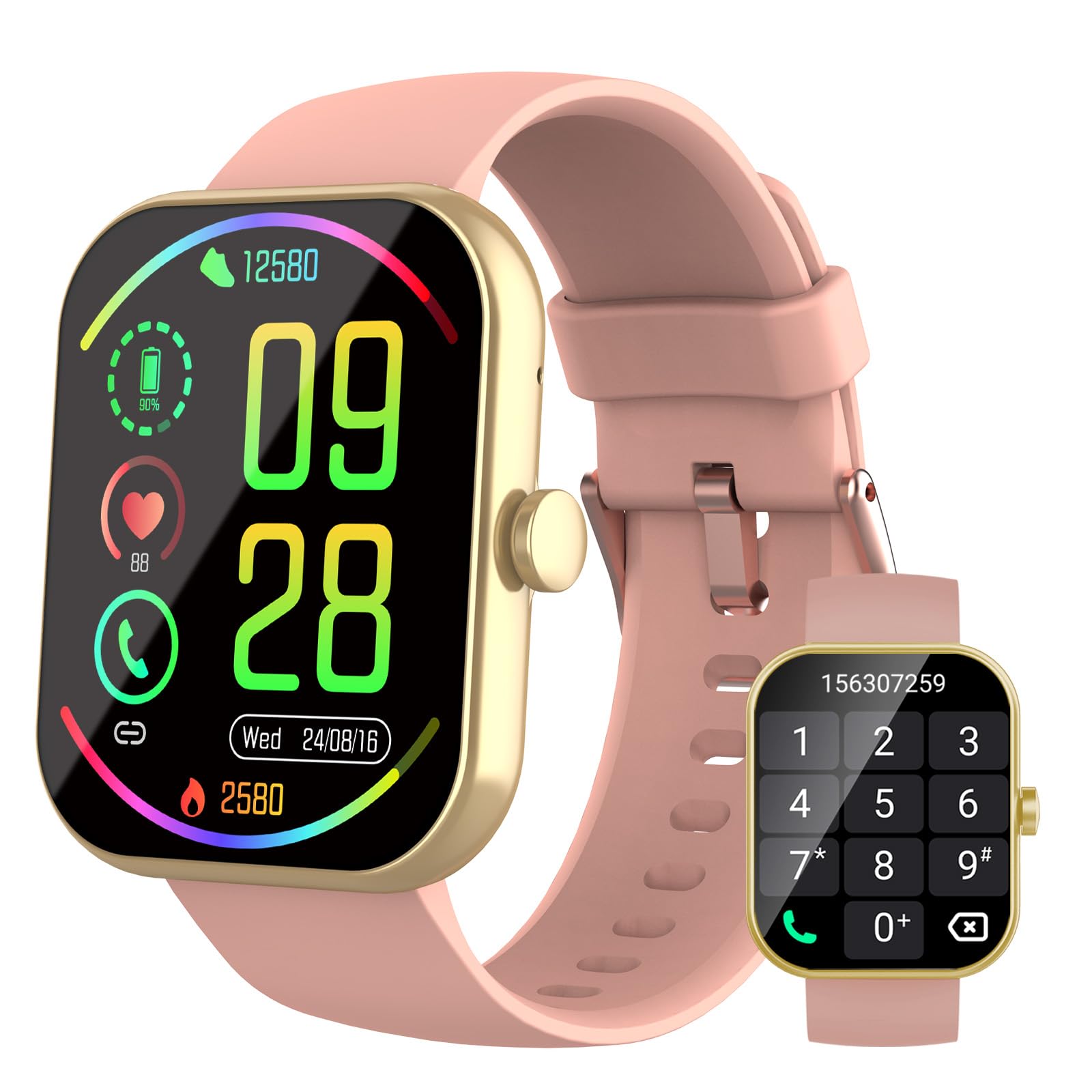 Fempoin Smartwatch Uomo Donna, 1.96" Orologio Smartwatch con Effettua/Risposta Chiamate, 100+ Sportive Fitness Tracker con Cardiofrequenzimetro Sonno Contapassi, Impermeabil IP68 Smart Watch Oro Rosa