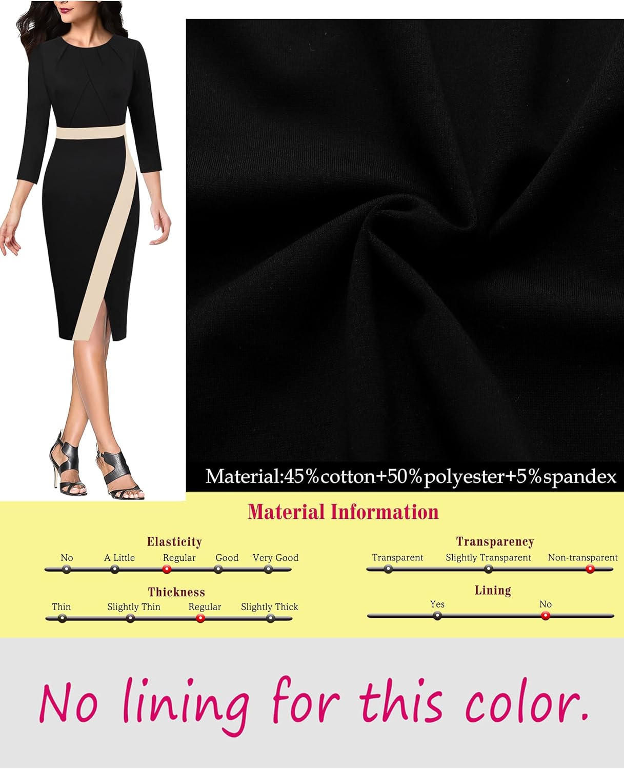 VFSHOW Womens Pleated Crew Neck Front Slit Work Business Office Bodycon Sheath Pencil Dress - Image 6