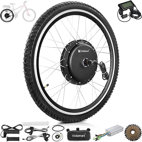 Voilamart 26" Electric Bicycle Conversion Kit 48V 1000W Ebike 100mm Front Hub Motor Wheel Kit E-Bike Conversion Kit with Intelligent Controller PAS