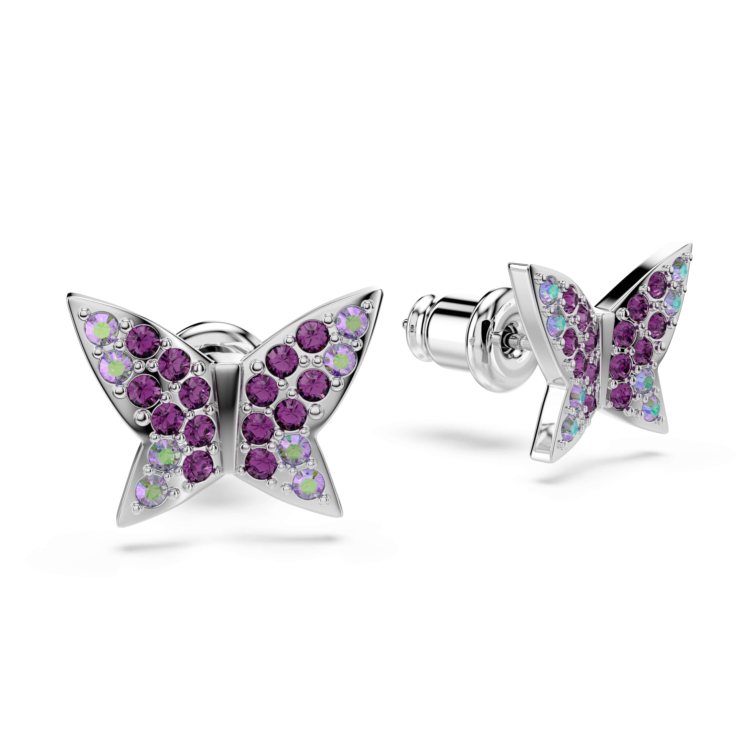 Swarovski Idyllia Orecchini A Bottone, Taglio Rotondo, Farfalla, Viola, Placcato Rodio