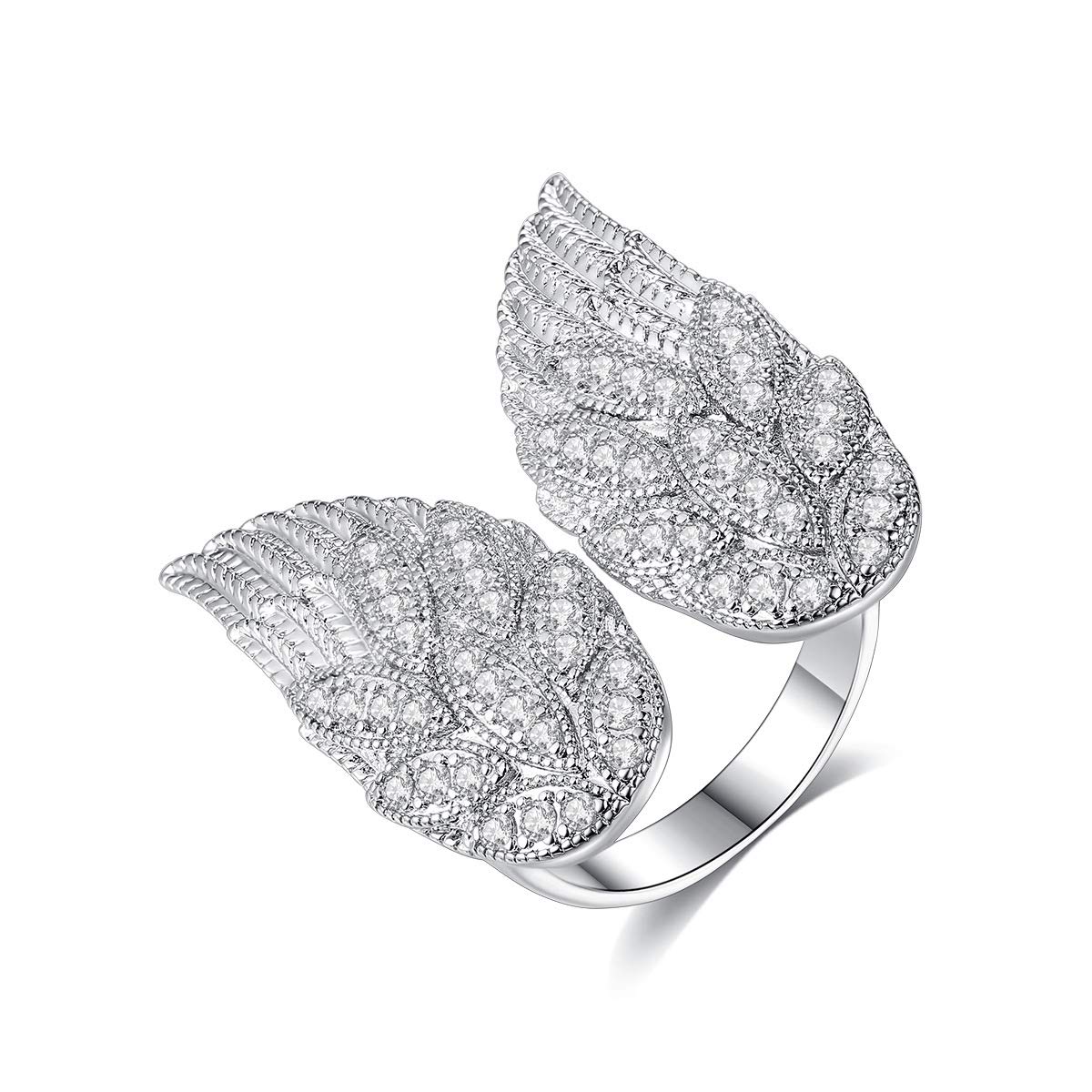 VanskiAngel Wings Ring for Women Cubic Zirconia Adjustable Ring Statement Ring Bridal Wedding Jewelry
